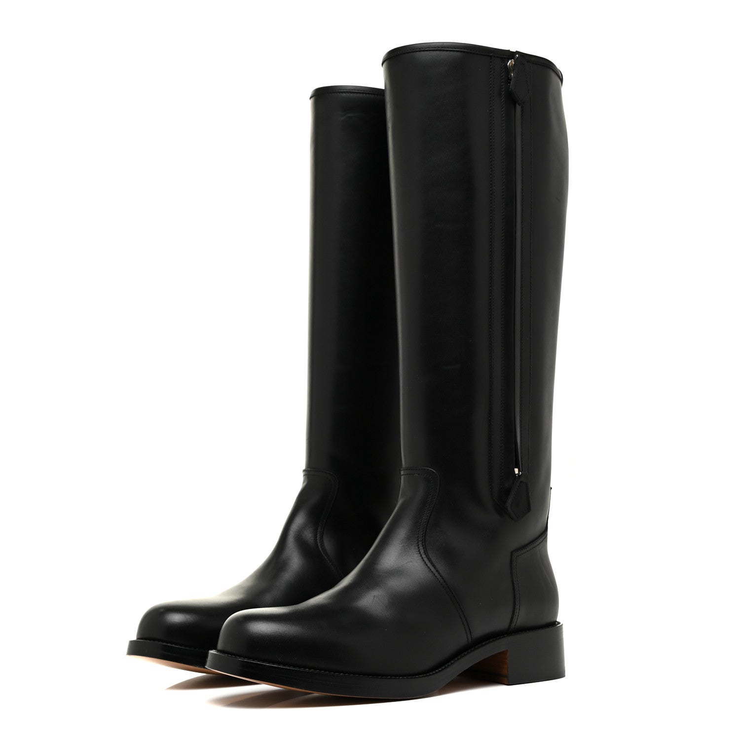 Hermes Box Calfskin Equestrian Land Boots 37.5 Black 3 of 10