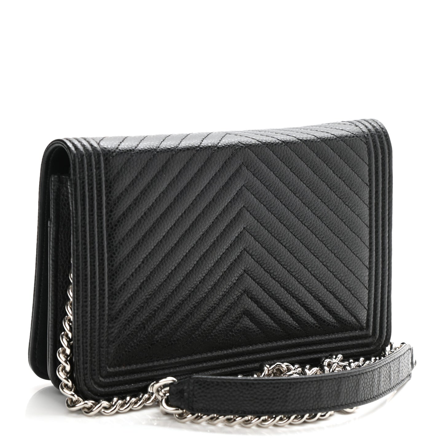 Caviar Chevron Quilted Boy Wallet On Chain WOC Black