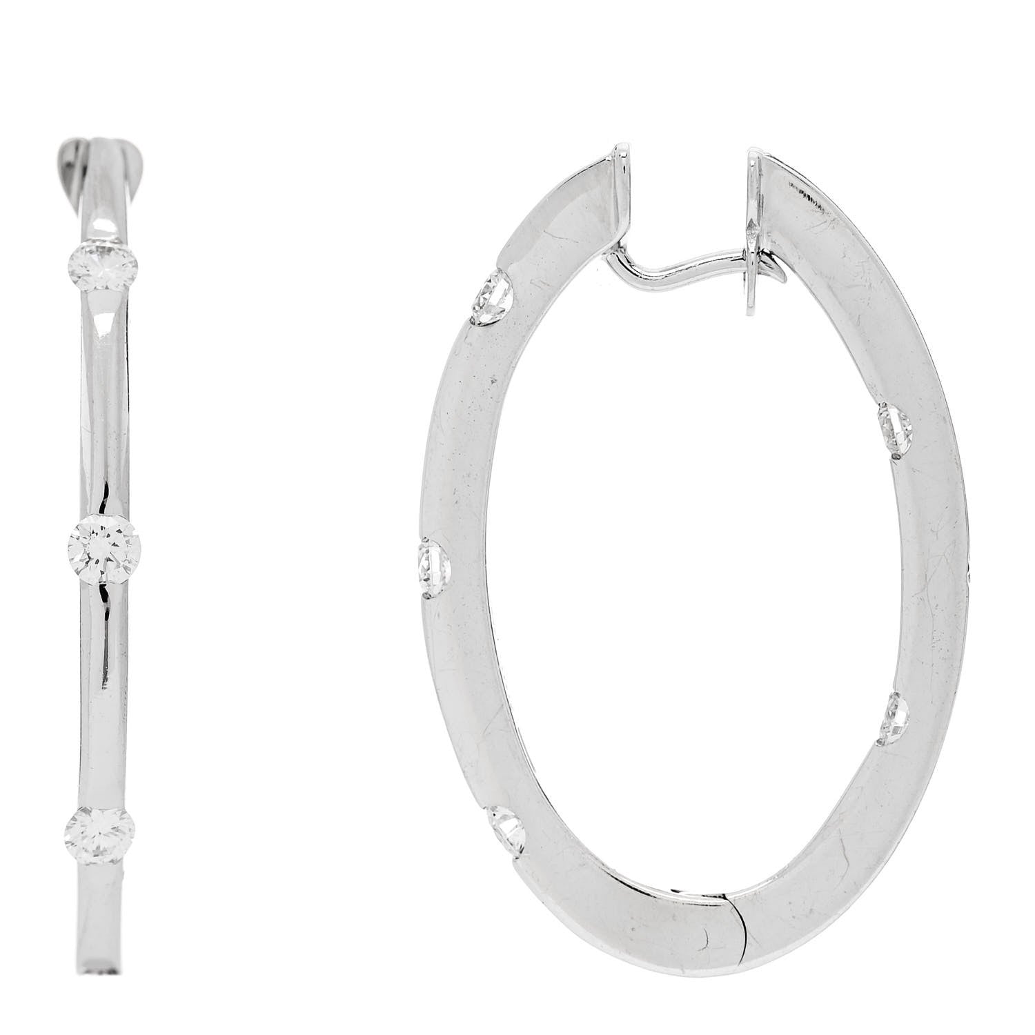 Roberto Coin 18K White Gold Diamond Flat Oval Hoop Earrings 1 of 4