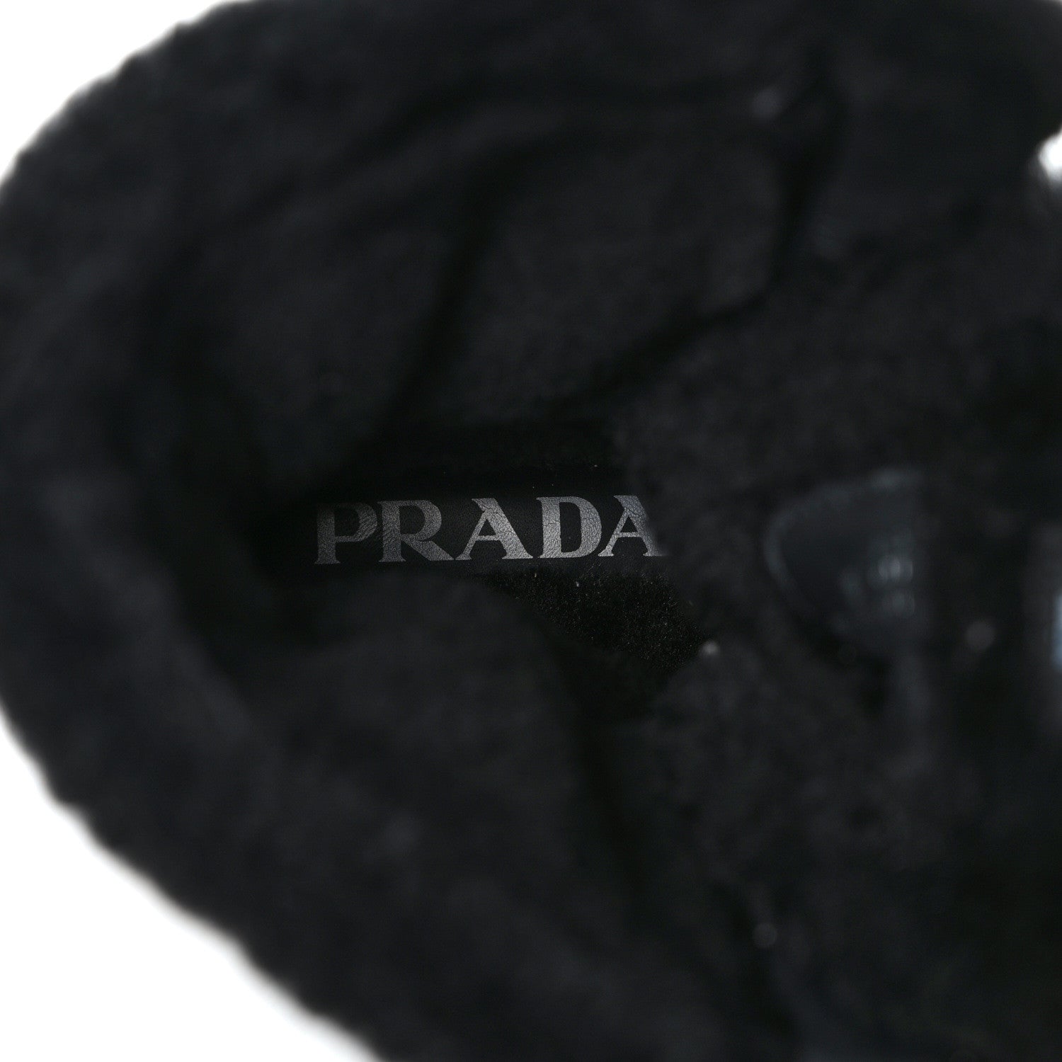 Prada Spazzolato Rois Nylon Shearling Metal Triangle Logo Monolith Pouch Pocket 55mm Boots 36.5 Black 8 of 11