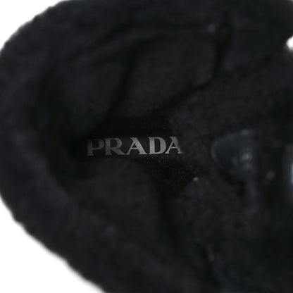 Prada Spazzolato Rois Nylon Shearling Metal Triangle Logo Monolith Pouch Pocket 55mm Boots 36.5 Black 8 of 11