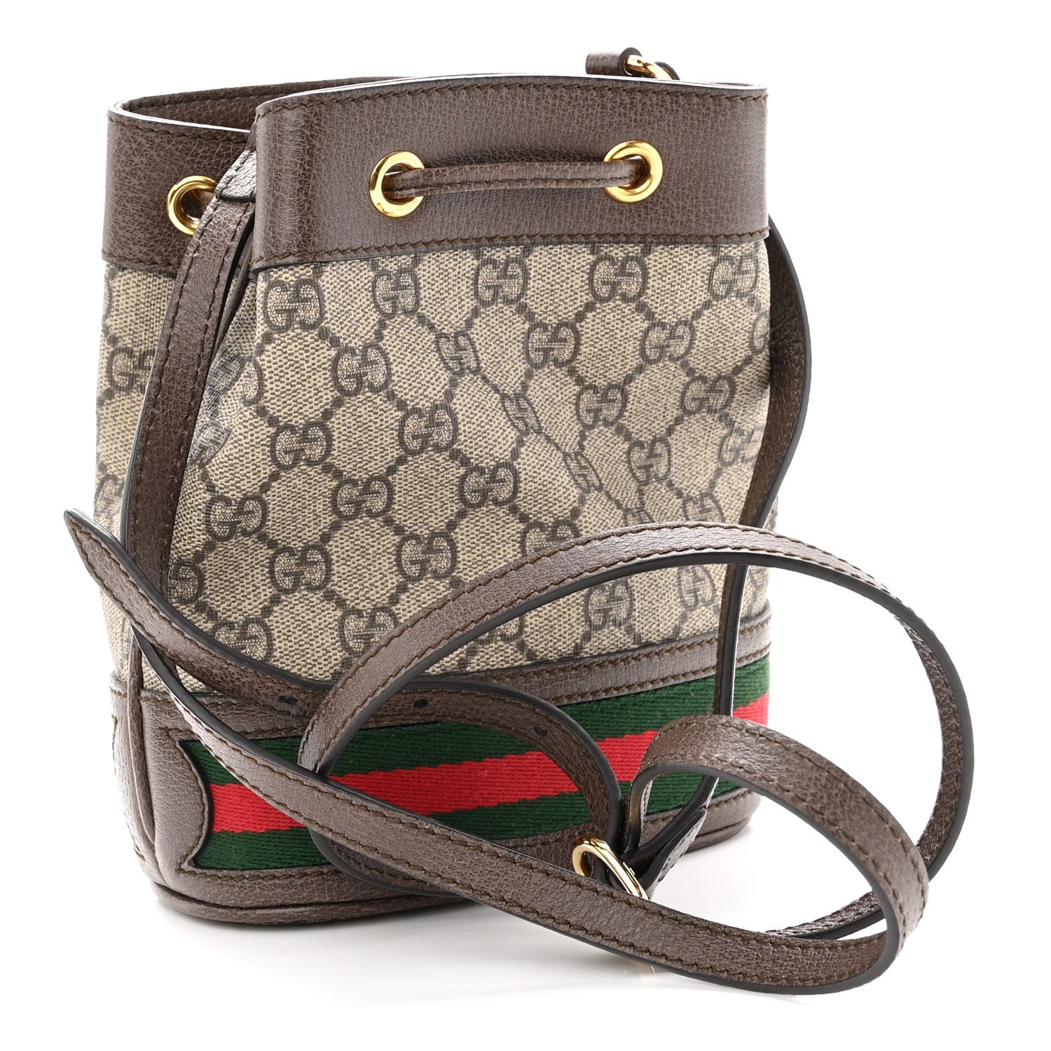 Gucci GG Supreme Monogram Web Mini Ophidia Bucket Bag Brown 3 of 10