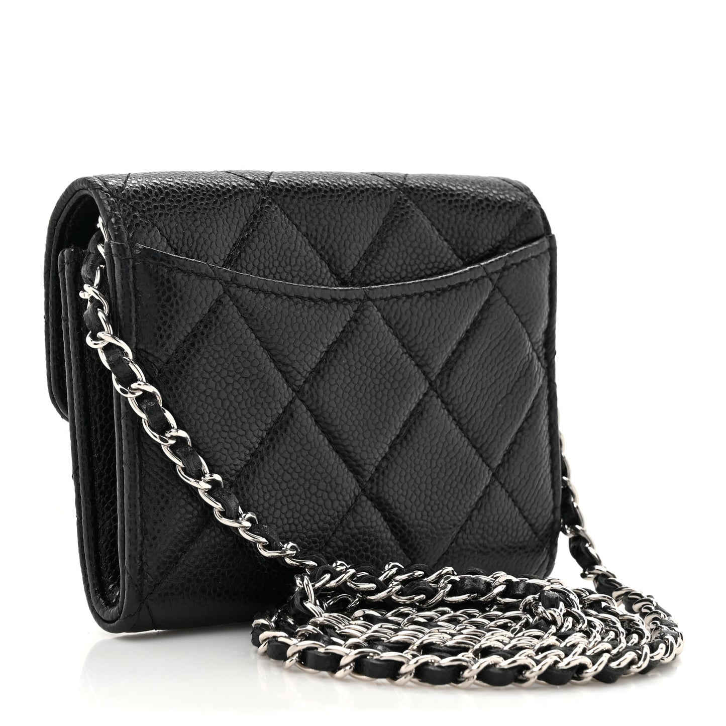 Caviar Quilted Flap Card Holder On Chain Black