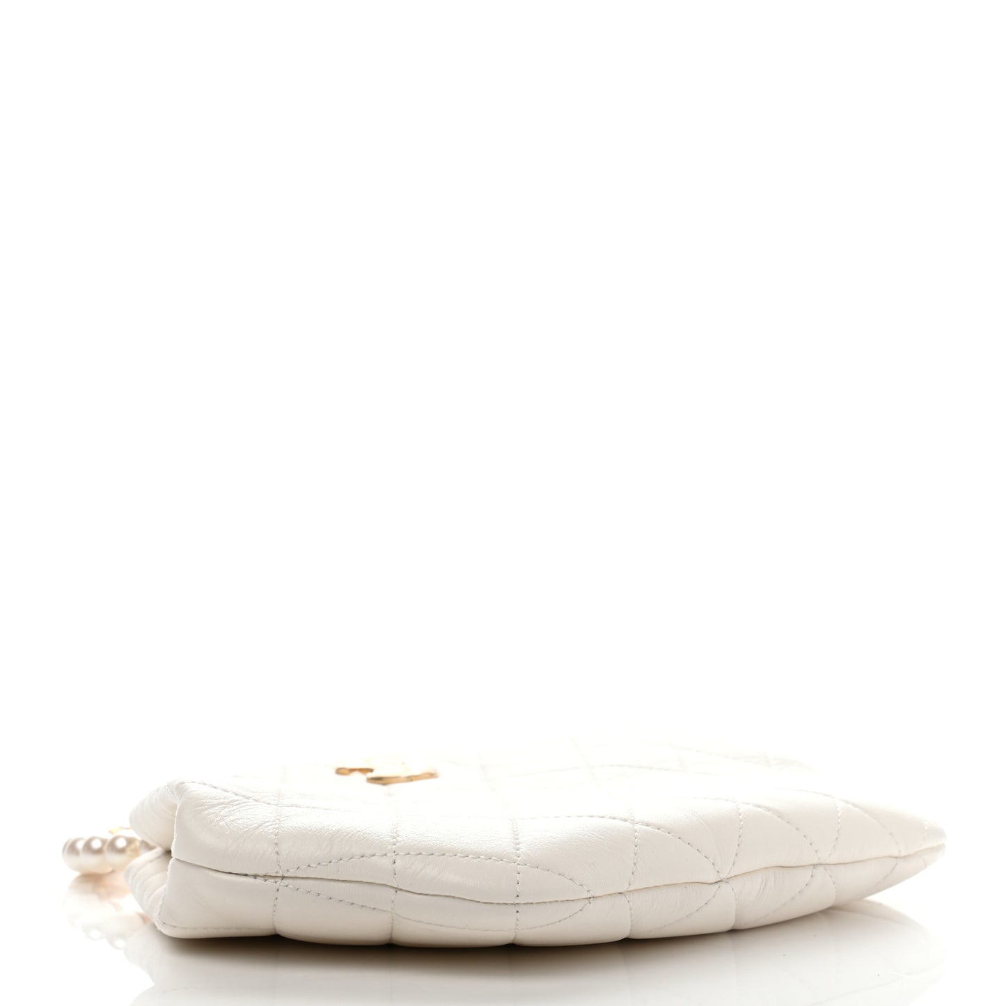 Lambskin Quilted Pearl Crown Clutch Bag White