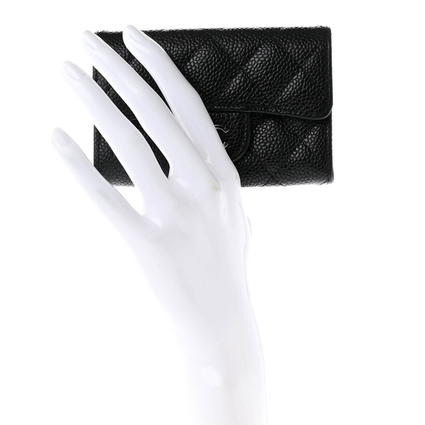 Caviar Quilted Flap Card Holder Wallet Black