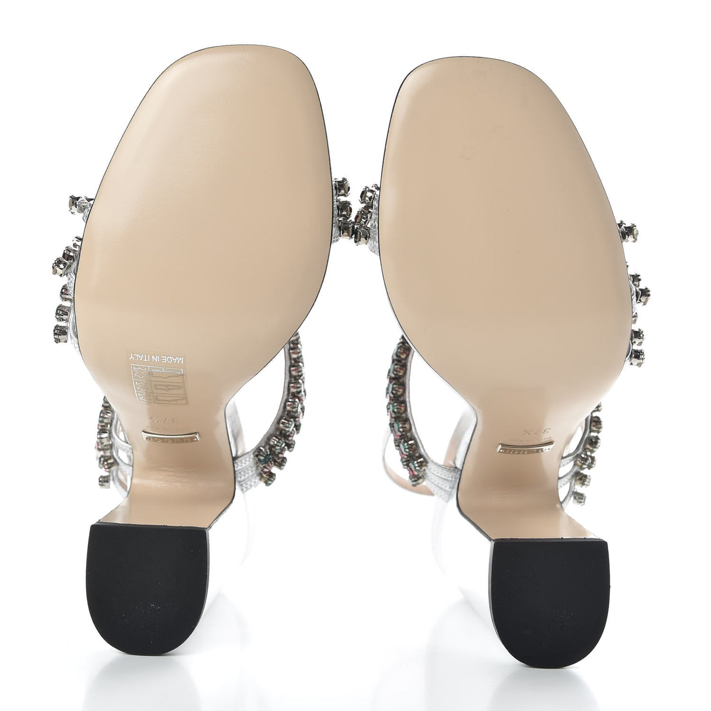 Nappa Silk Crystal Bertie High Heel Sandals 37.5 Argento