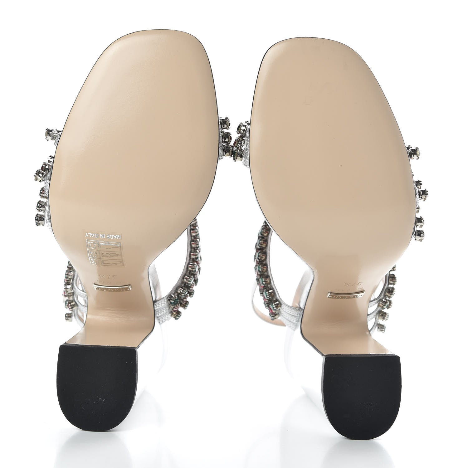 Gucci Nappa Silk Crystal Bertie High Heel Sandals 37.5 Argento 5 of 9