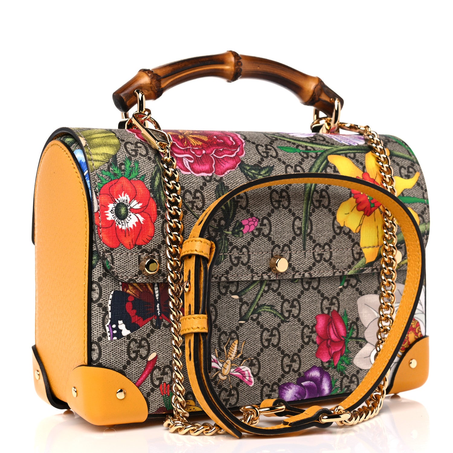 Gucci GG Supreme Monogram Flora Small Padlock Bamboo Shoulder Bag Beige Multicolor Crop 3 of 10