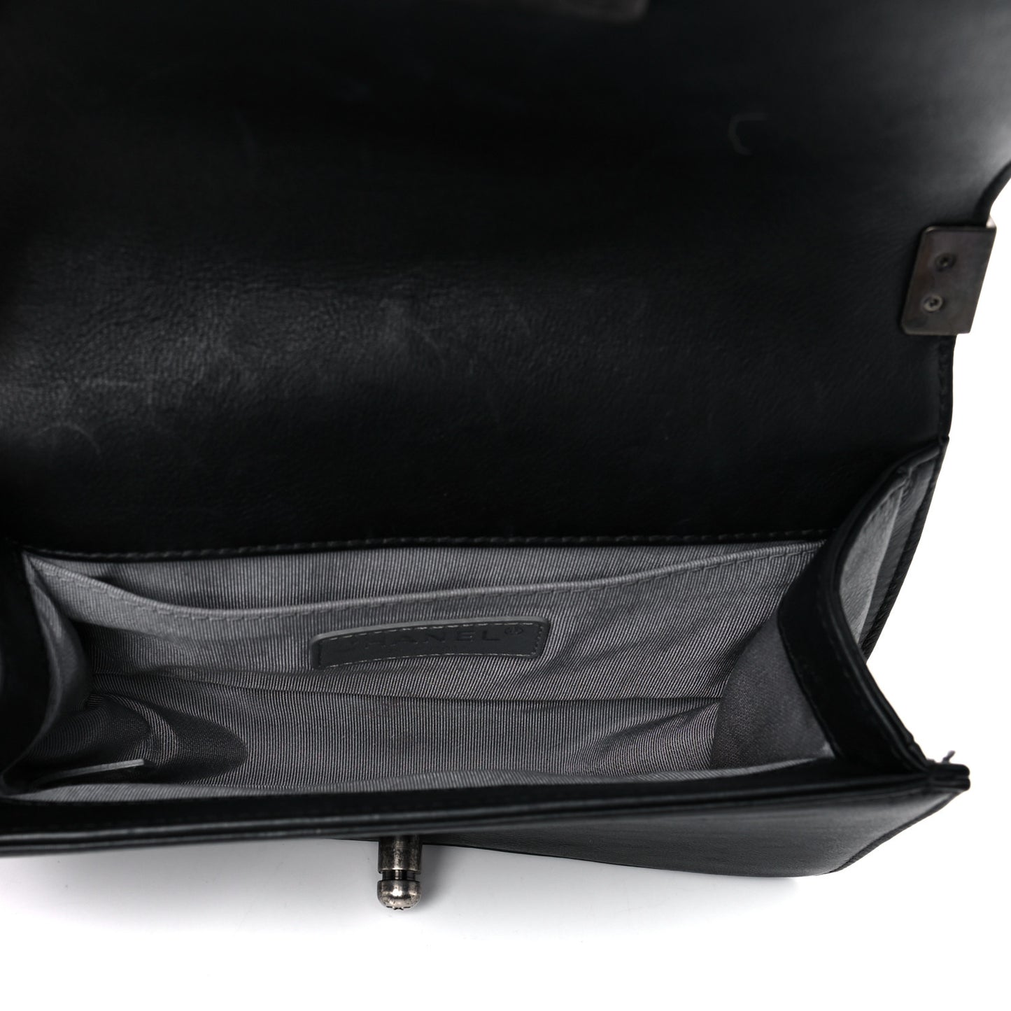 Calfskin Double Stitch Small Boy Flap Black