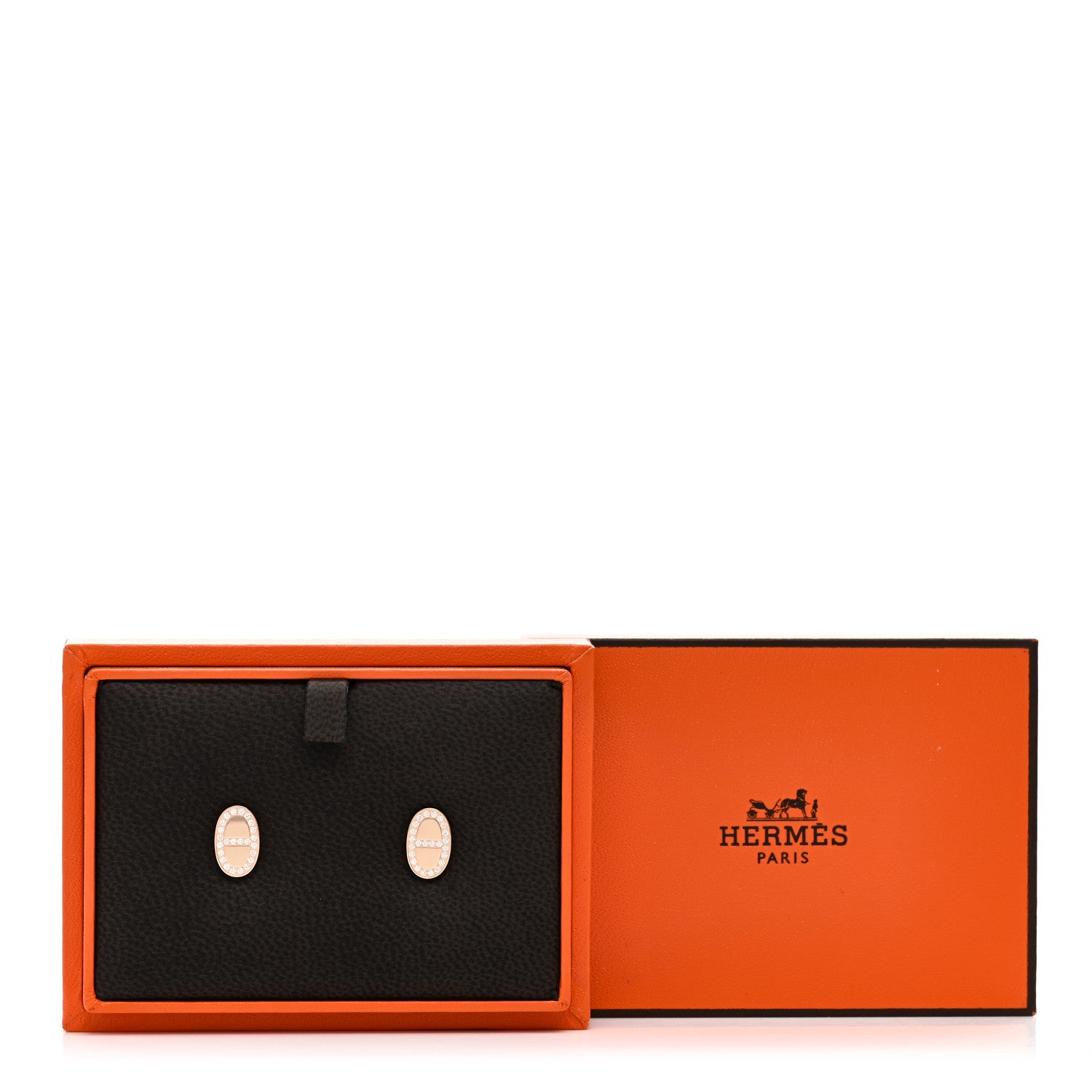 Hermes 18K Rose Gold Diamond Chaine d'Ancre Contour Stud Earrings 5 of 5