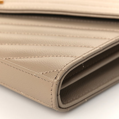 Saint Laurent Grain De Poudre Matelasse Chevron Monogram Chain Wallet Dark Beige 10 of 11
