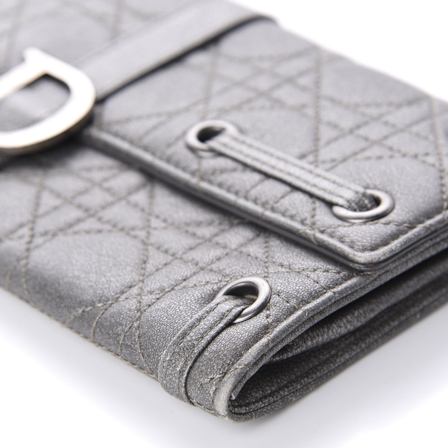 Christian Dior Metallic Grained Calfskin Cannage Clutch Wallet 6 of 10