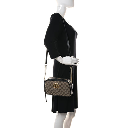 Gucci Monogram Matelasse Diagonal Small GG Marmont Chain Shoulder Bag Beige Black 2 of 12