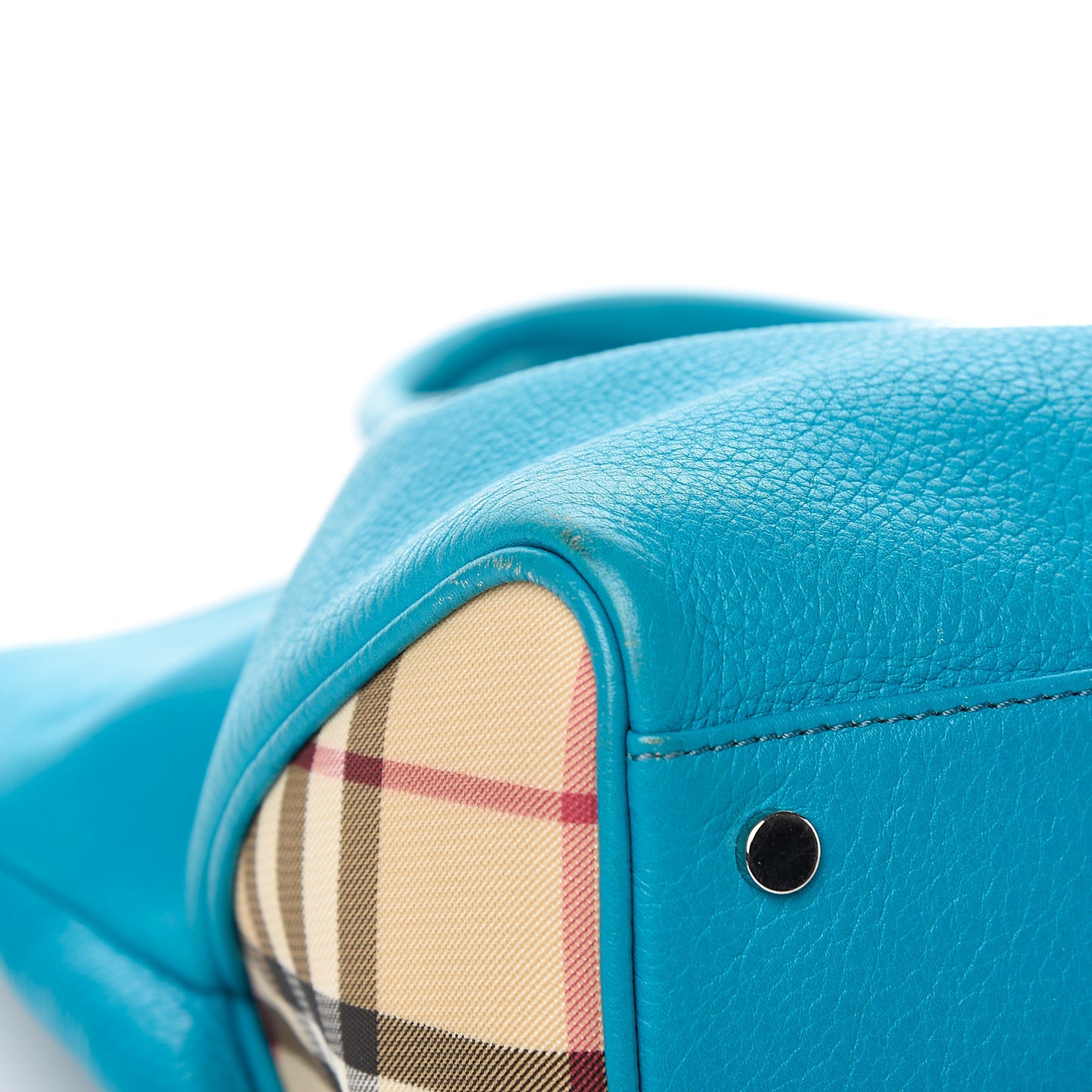 Grainy Calfskin House Check Horn Toggle Tote Blue