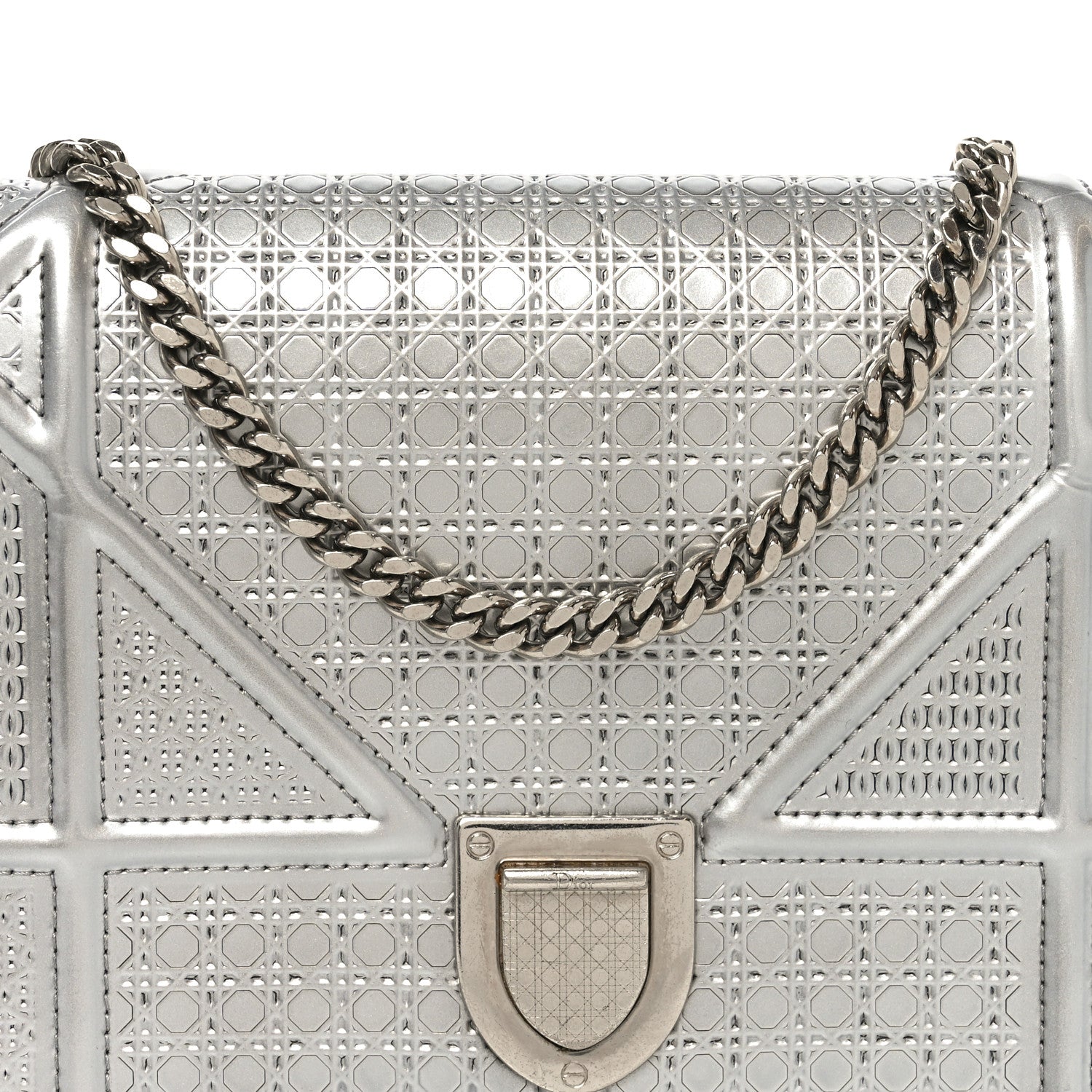 Christian Dior Metallic Patent Micro-Cannage Diorama Wallet on Chain Pouch Silver 8 of 10