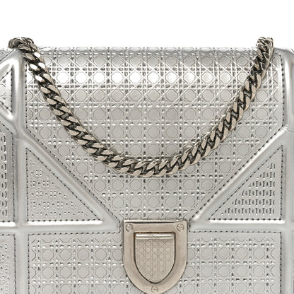 Christian Dior Metallic Patent Micro-Cannage Diorama Wallet on Chain Pouch Silver 8 of 10