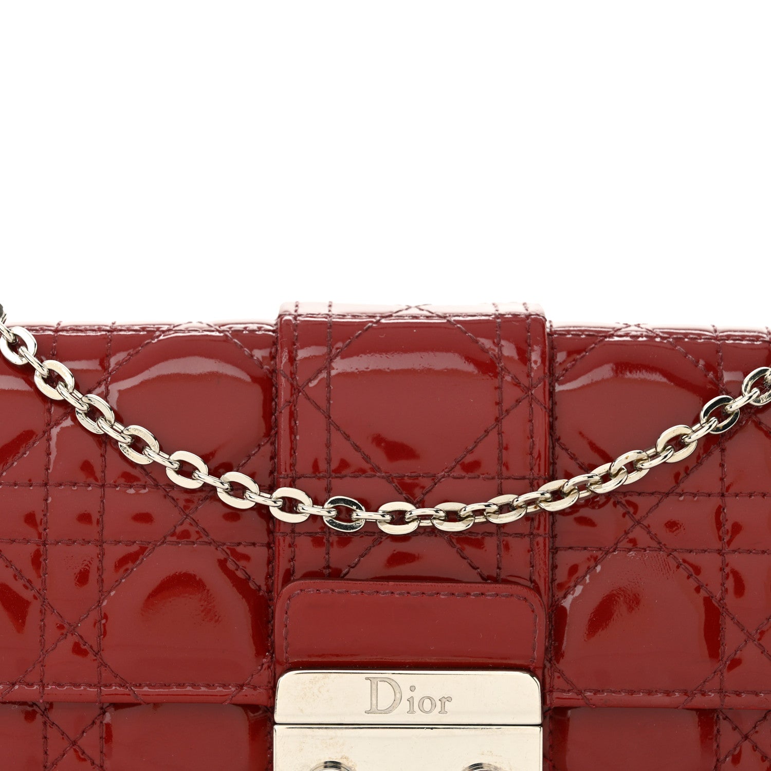 Christian Dior Patent Cannage Miss Dior Chain Wallet Red 8 of 13