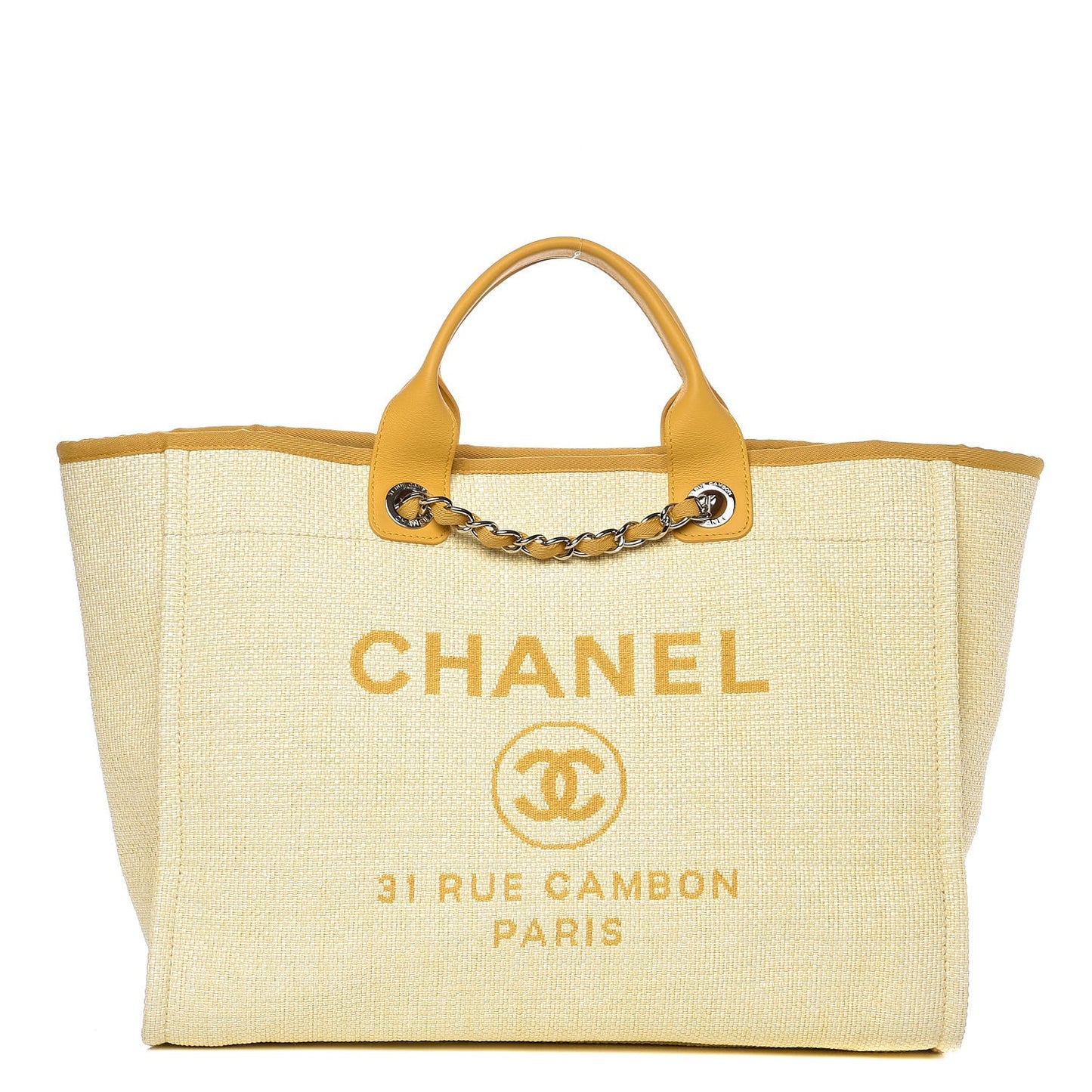 Woven Straw Raffia Large Deauville Tote Yellow