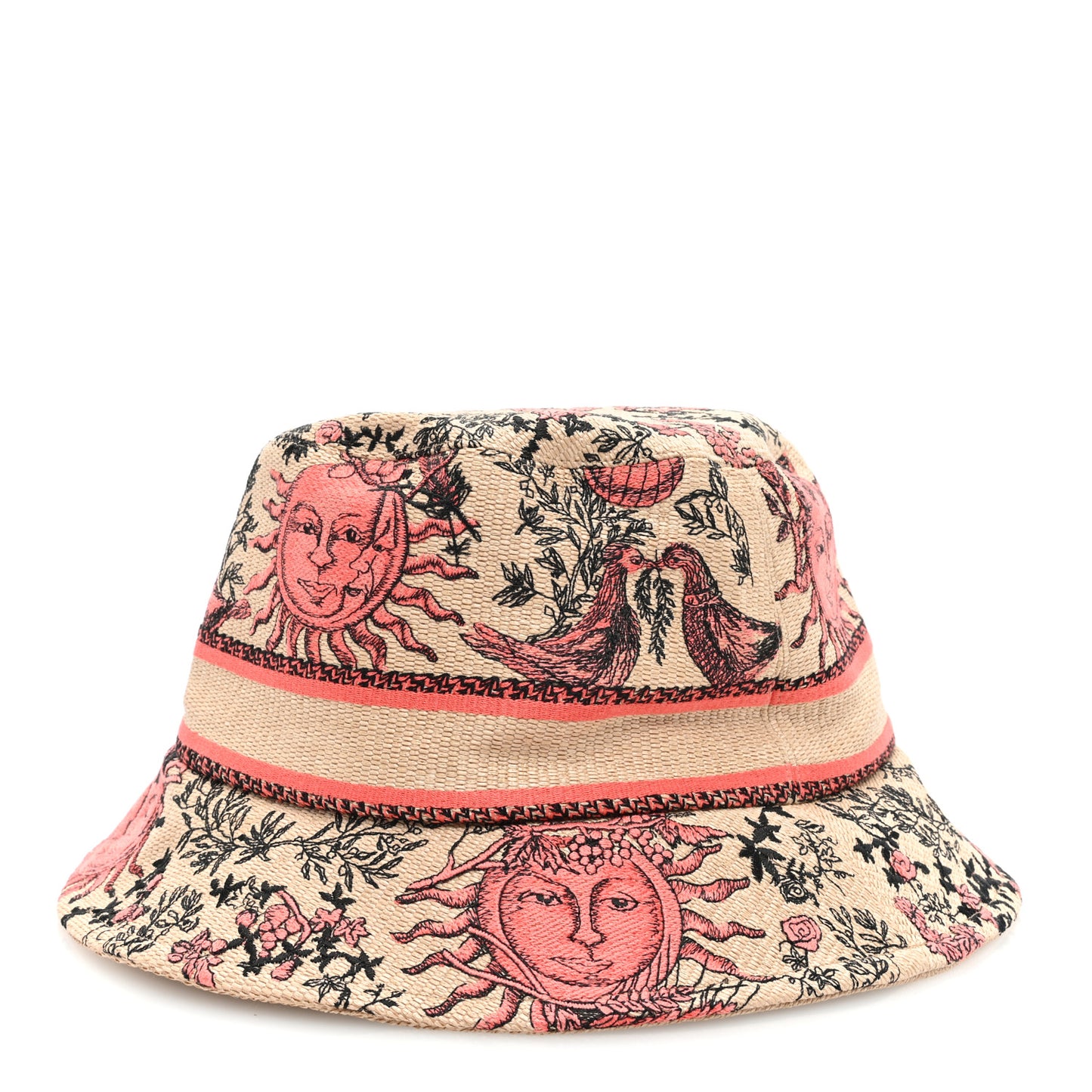 Canvas Toile de Jouy Soleil Diorivera D-Bobby Small Brim Bucket Hat 58 Coral Beige