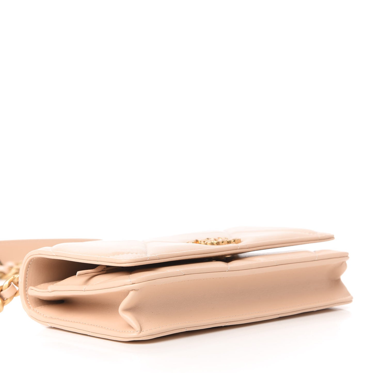 Lambskin Quilted Chanel 19 Wallet On Chain WOC Beige