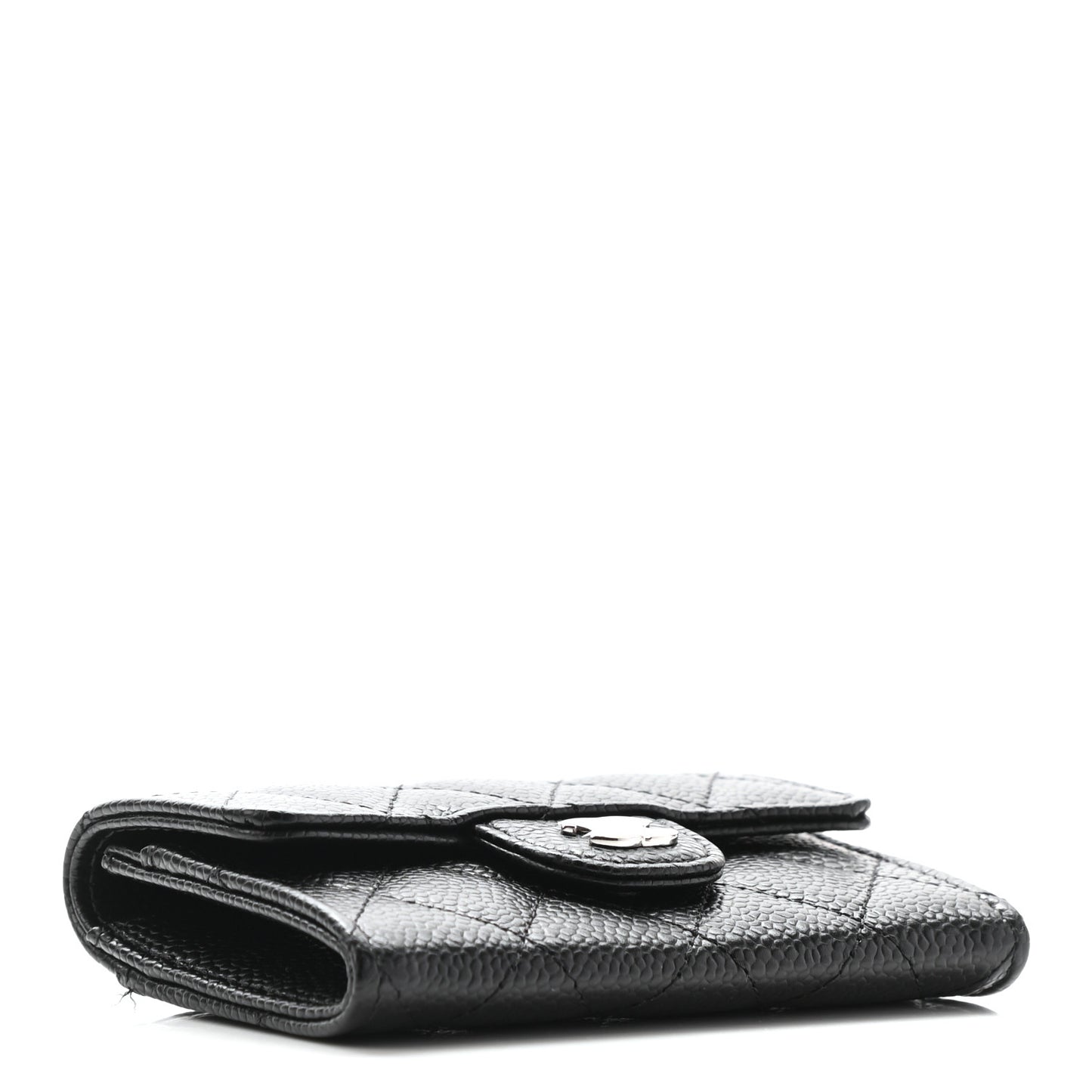 Caviar Quilted Flap Card Holder Wallet Black