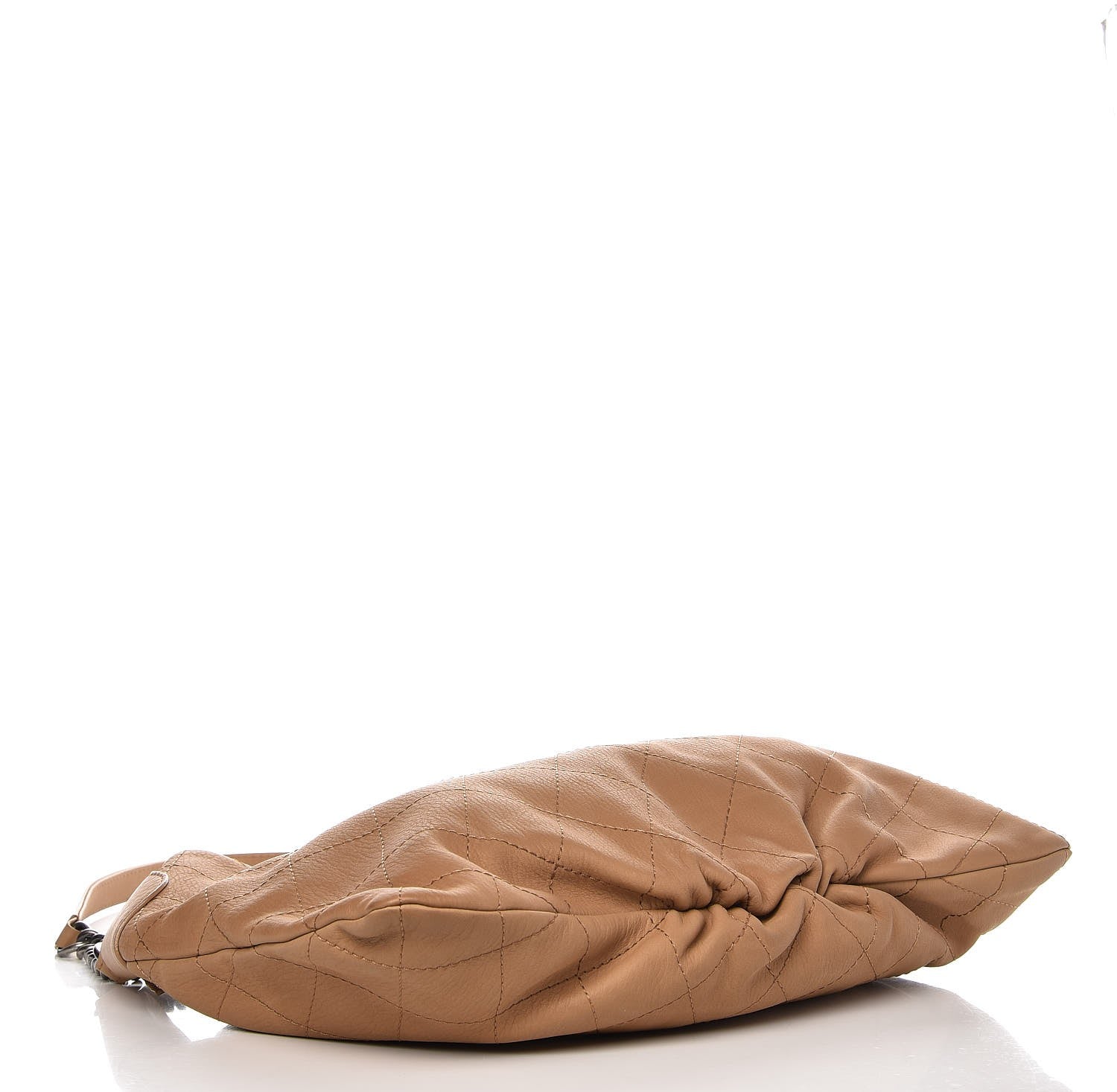 Chanel Calfskin Stitched Double Zip Hobo Beige 4 of 8
