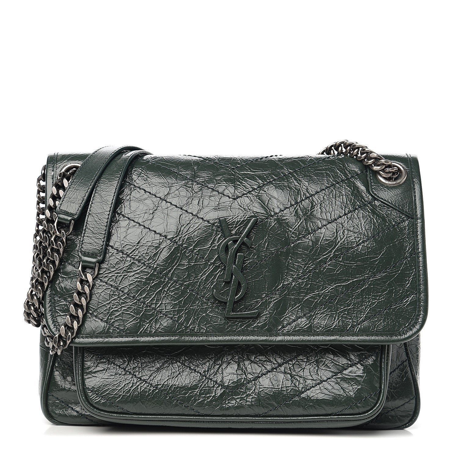 Saint Laurent Crinkled Calfskin Matelasse Monogram Medium Niki Chain Satchel Military Olive 1 of 8