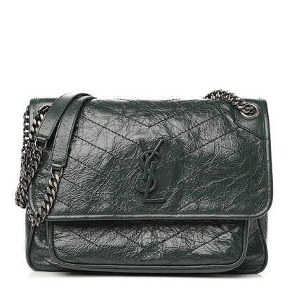 Saint Laurent Crinkled Calfskin Matelasse Monogram Medium Niki Chain Satchel Military Olive 1 of 8