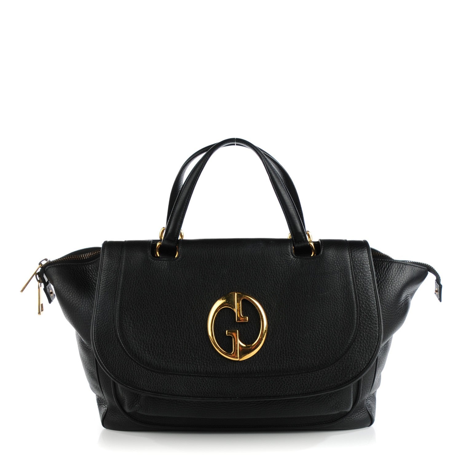 Gucci Pebbled Calfskin Medium 1973 Top Handle Satchel Black 1 of 8
