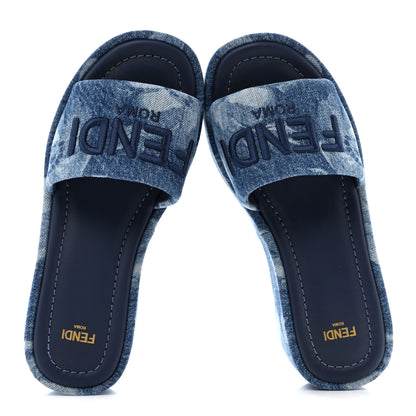 Fendi Denim Sea Garden Logo Sunshine Flatform Slide Sandals 36 Blue Medium Dark Blue 2 of 9