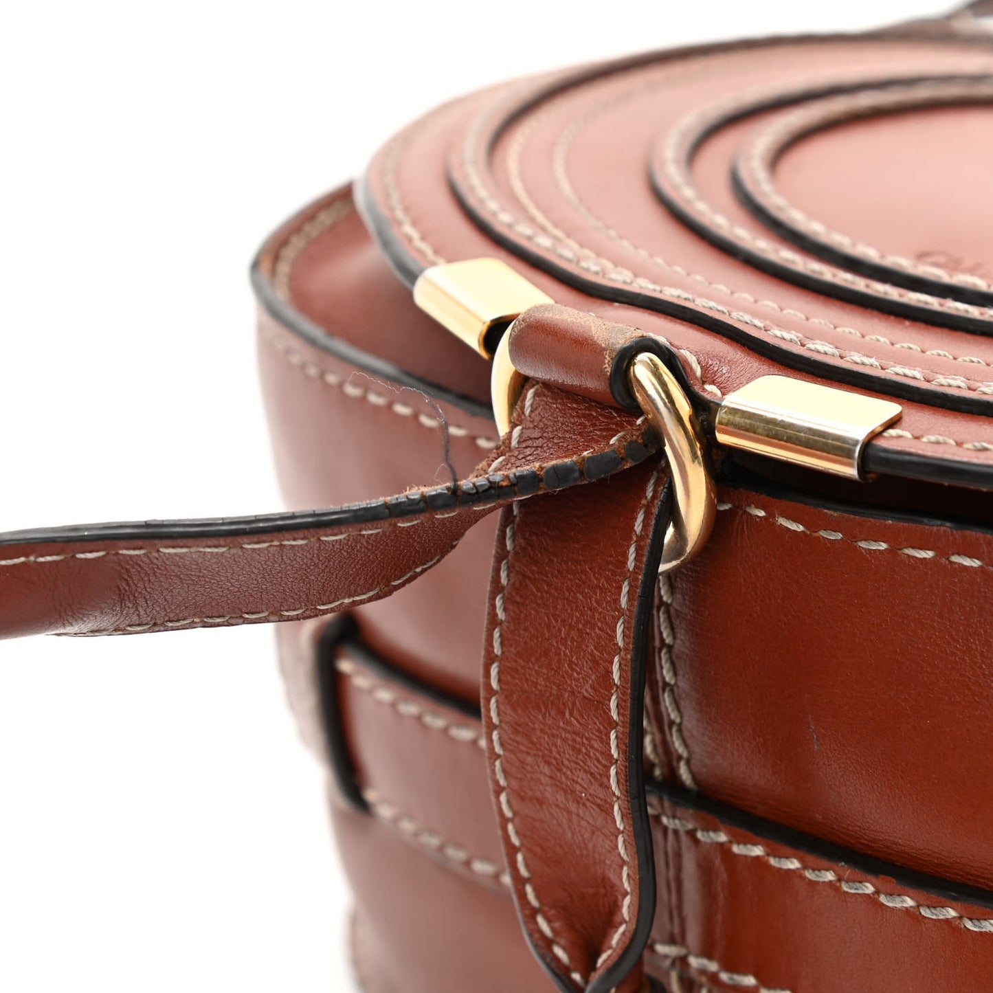 Shiny Calfskin Mini Marcie Round Crossbody Bag Caramel