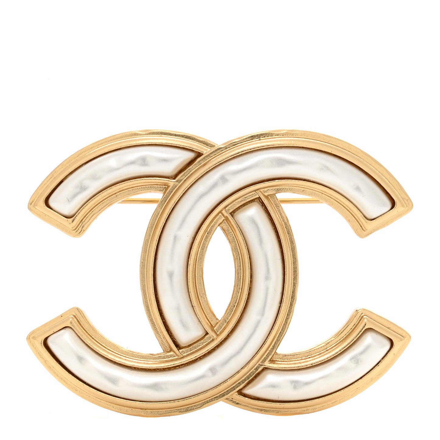 Metal Pearl CC Brooch Gold