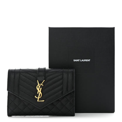 Saint Laurent Grain De Poudre Textured Mixed Matelasse Triquilt Small Monogram Envelope Wallet Black 8 of 8