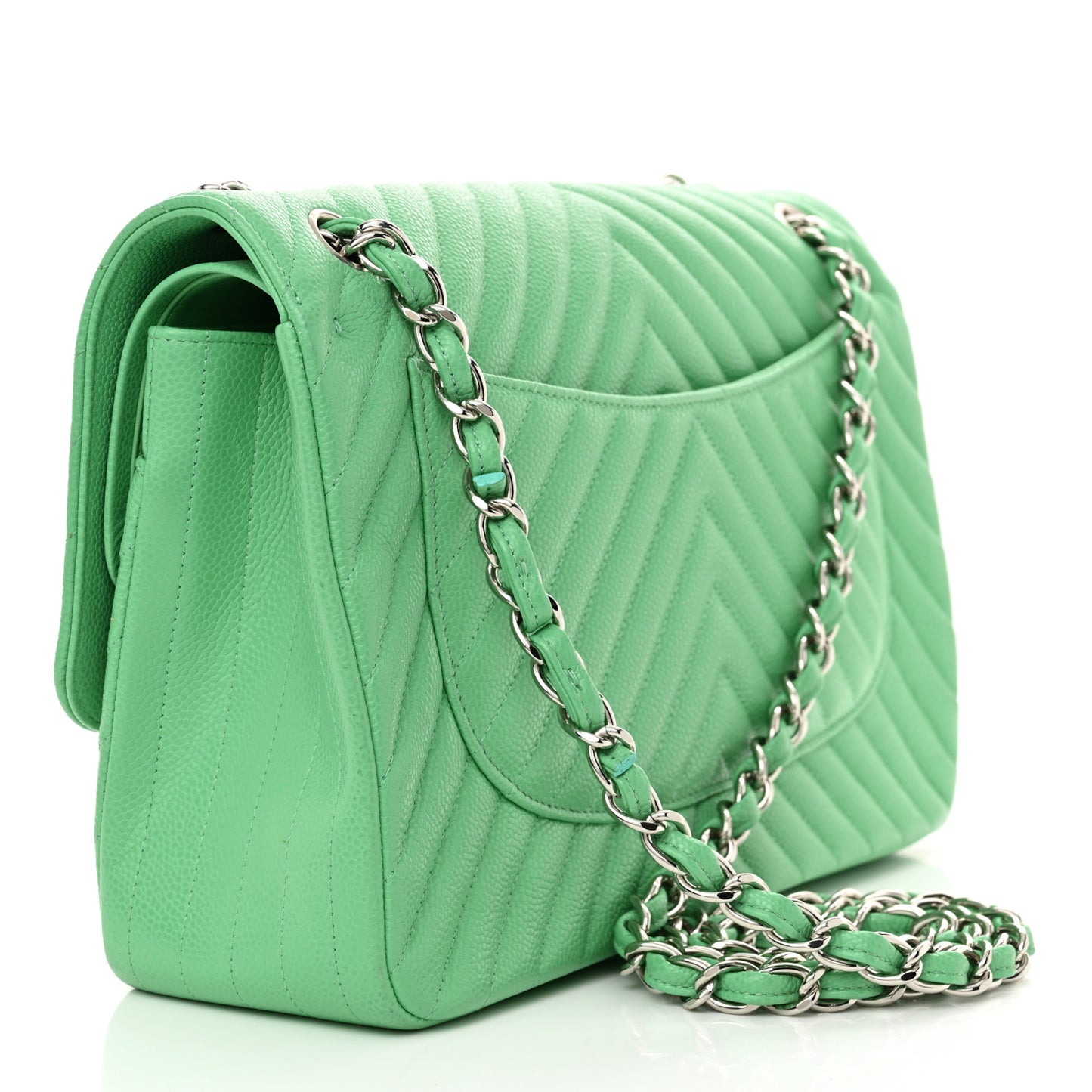 Caviar Chevron Quilted Jumbo Double Flap Green