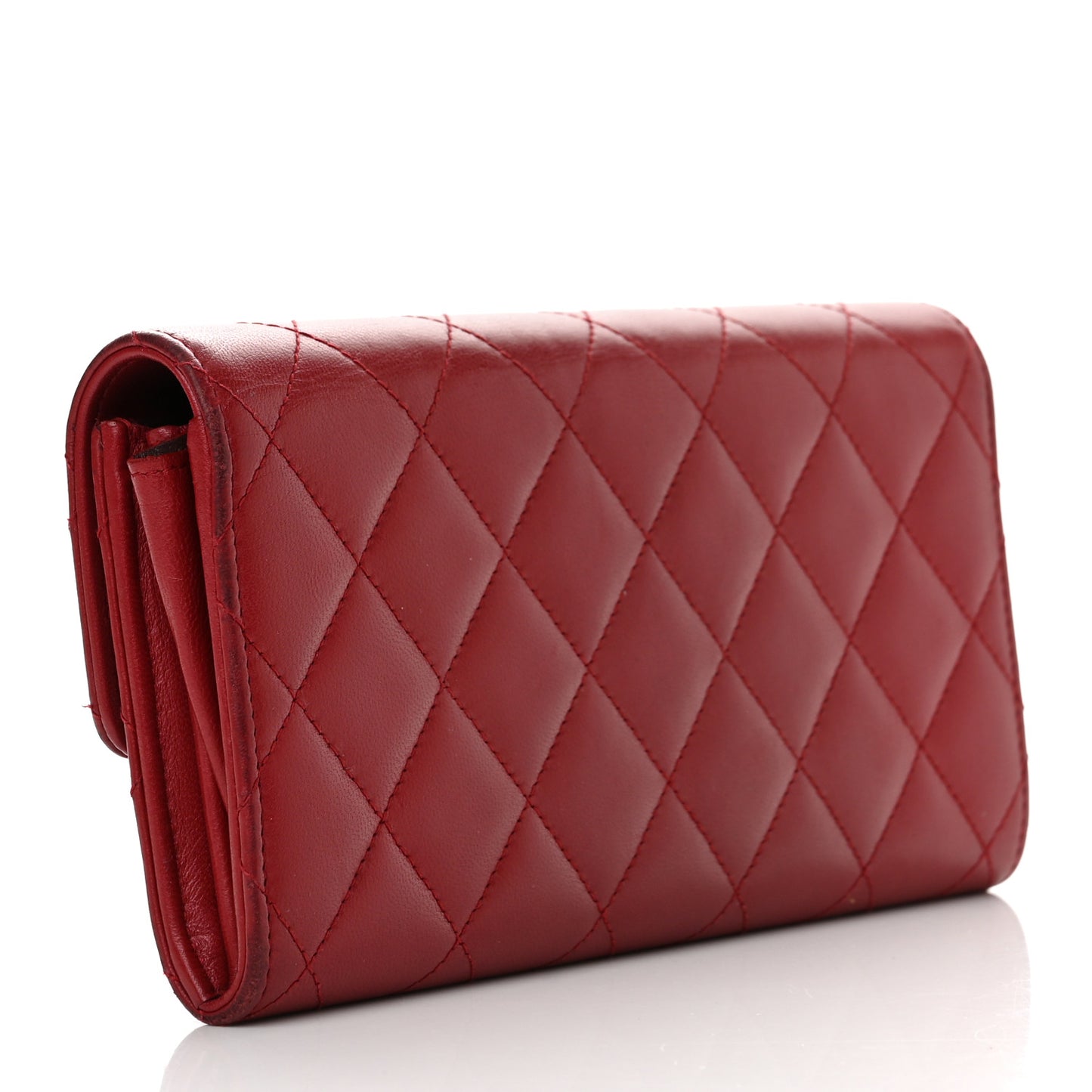 Lambskin Quilted Trendy CC Large Gusset Flap Wallet Dark Red