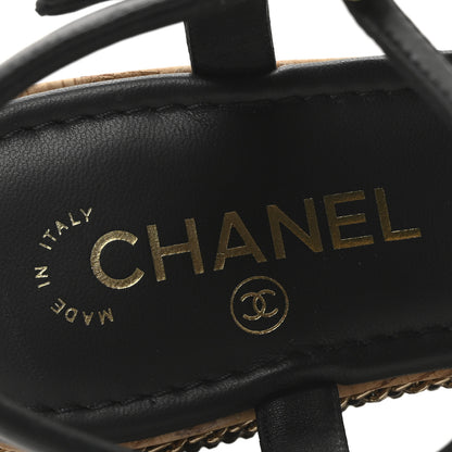 Chanel Lambskin Espadrille Braided Platform Sandals 38.5 Black 8 of 10