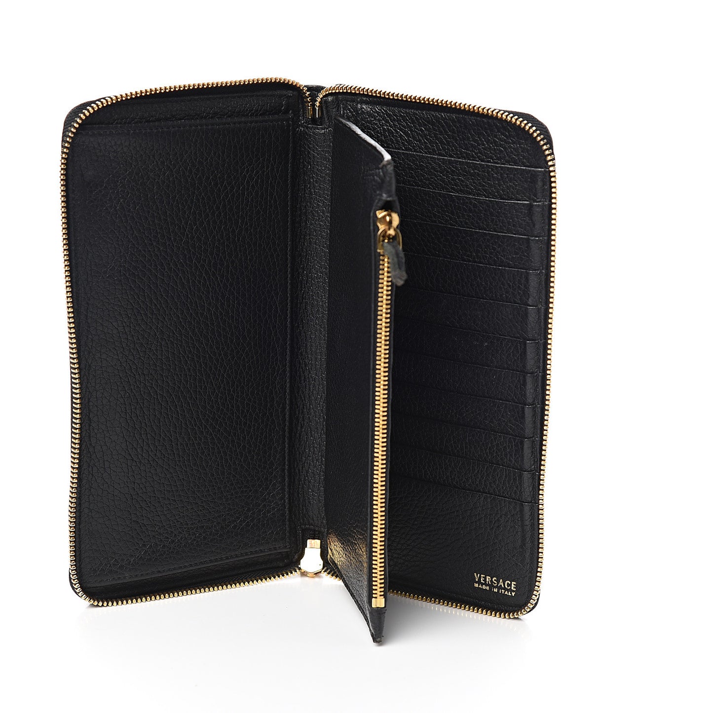 Calfskin Grommet Zip Around Organizer Wallet Black
