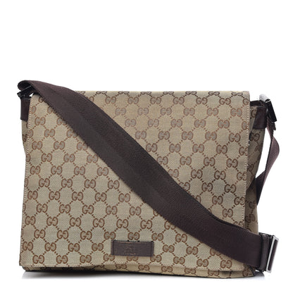 Gucci Monogram Small Flap Messenger Bag Beige Dark Brown 1 of 12