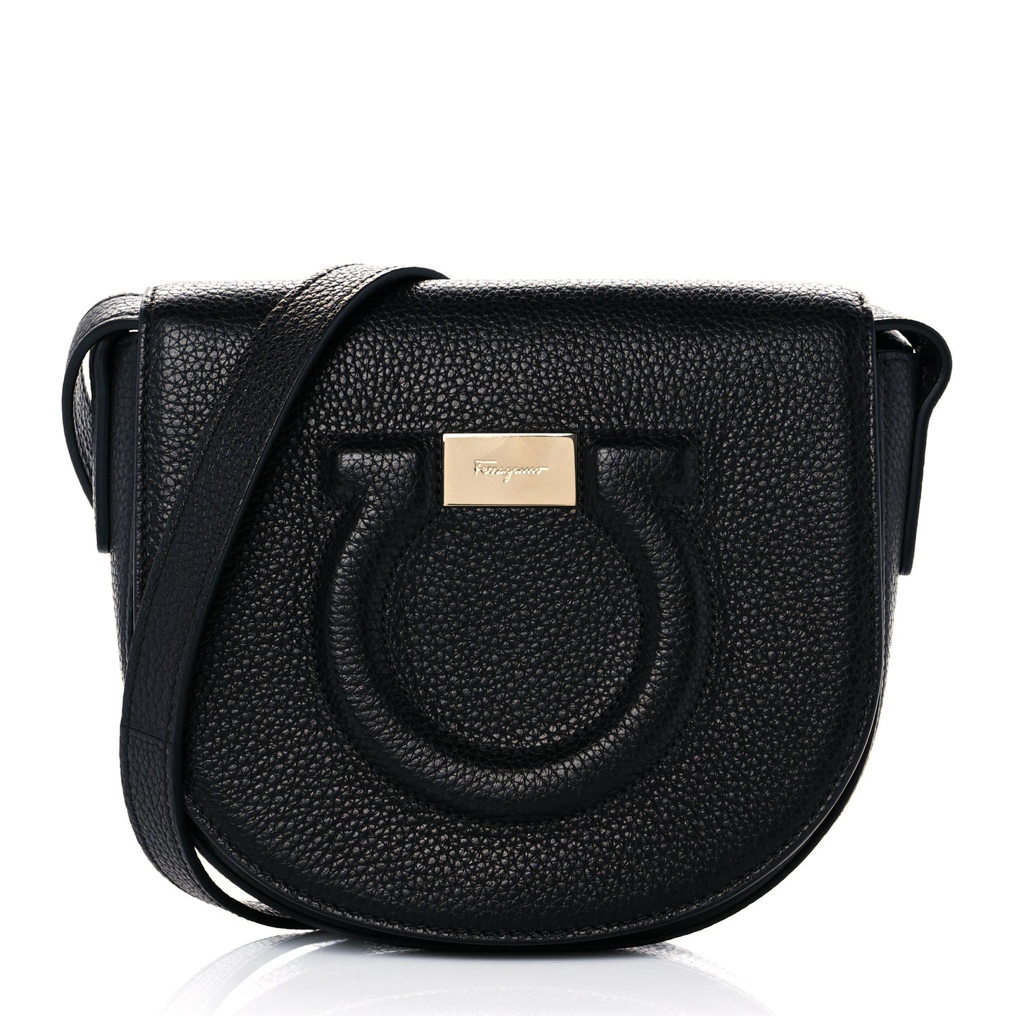 Hammered Calfskin Crossbody Bag Gancini Black
