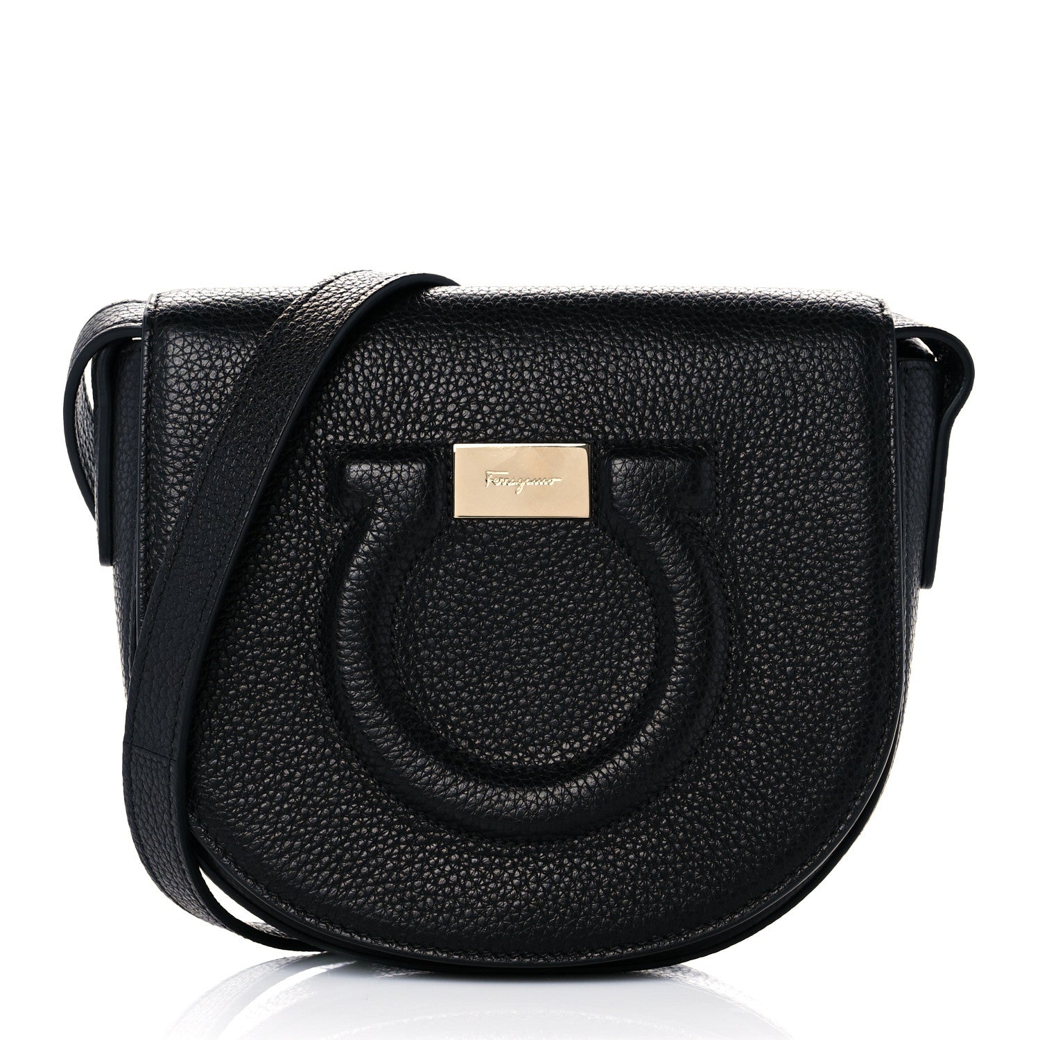 Salvatore Ferragamo Hammered Calfskin Crossbody Bag Gancini Black 1 of 9
