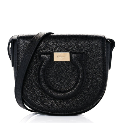 Salvatore Ferragamo Hammered Calfskin Crossbody Bag Gancini Black 1 of 9