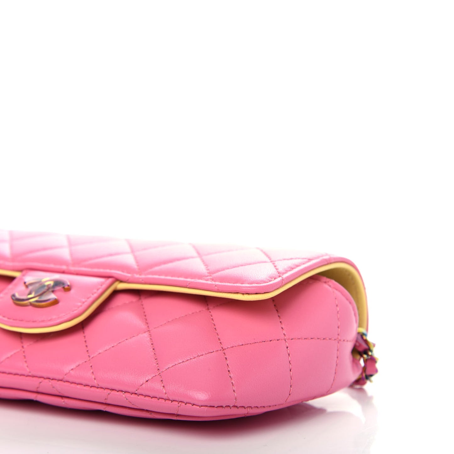 Lambskin Quilted Glasses Case With Chain Pink Yellow