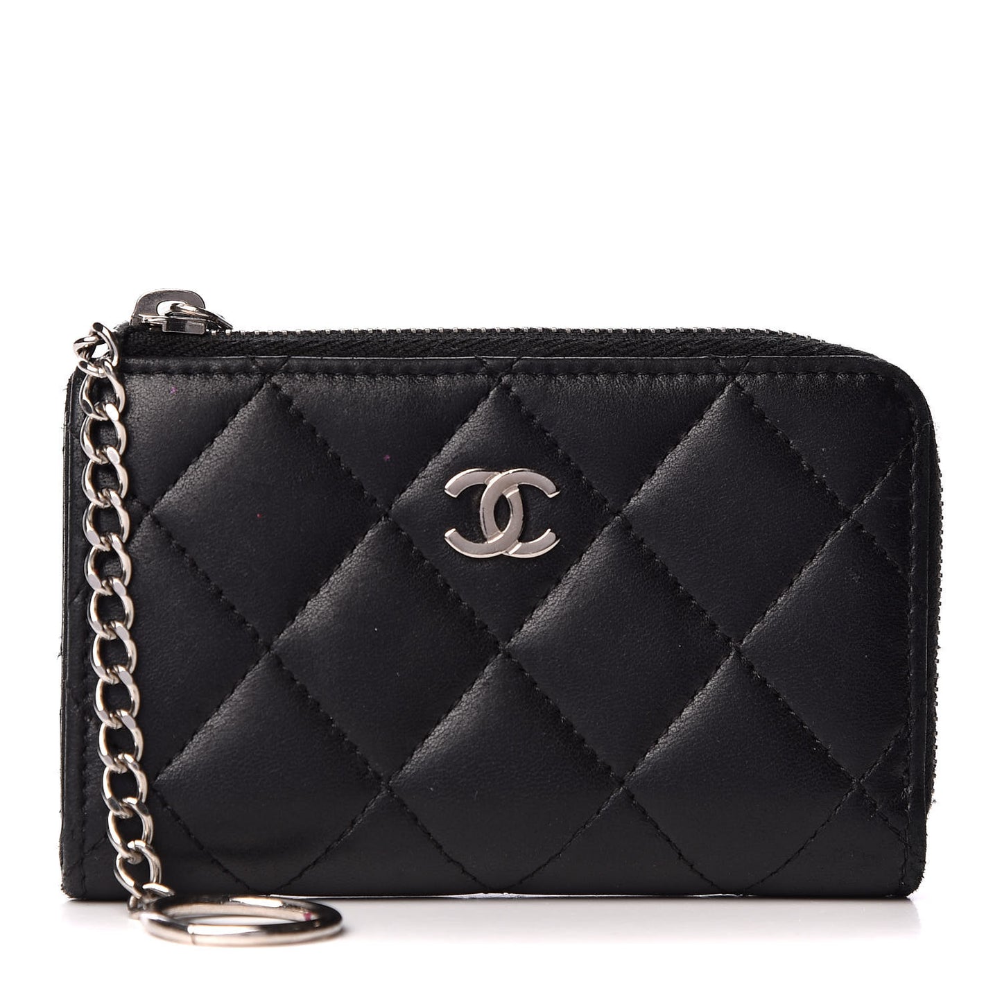 Lambskin Quilted Key Holder Case Black