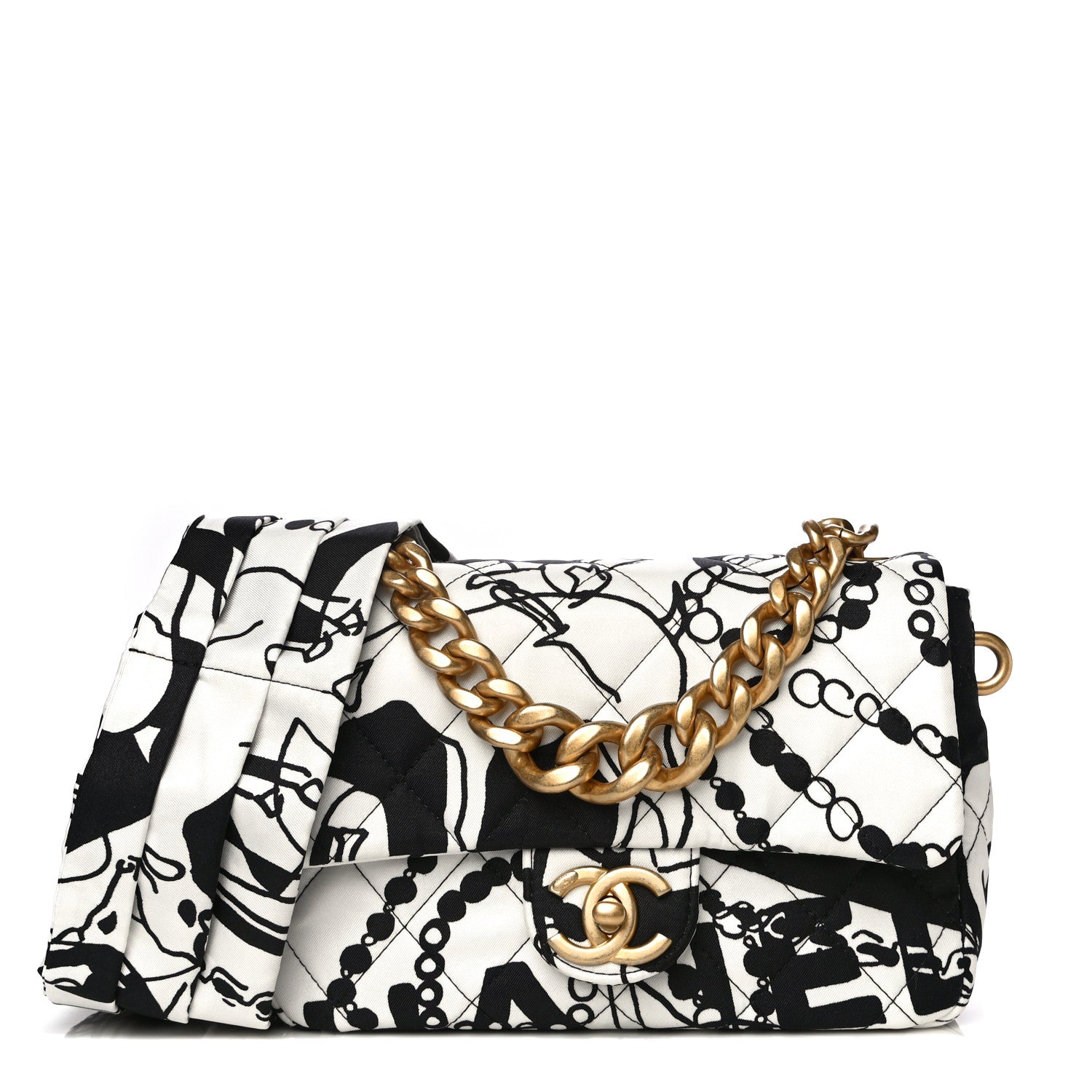 Chanel Canvas Printed Deer Coco Mini Single Flap White Black 1 of 14