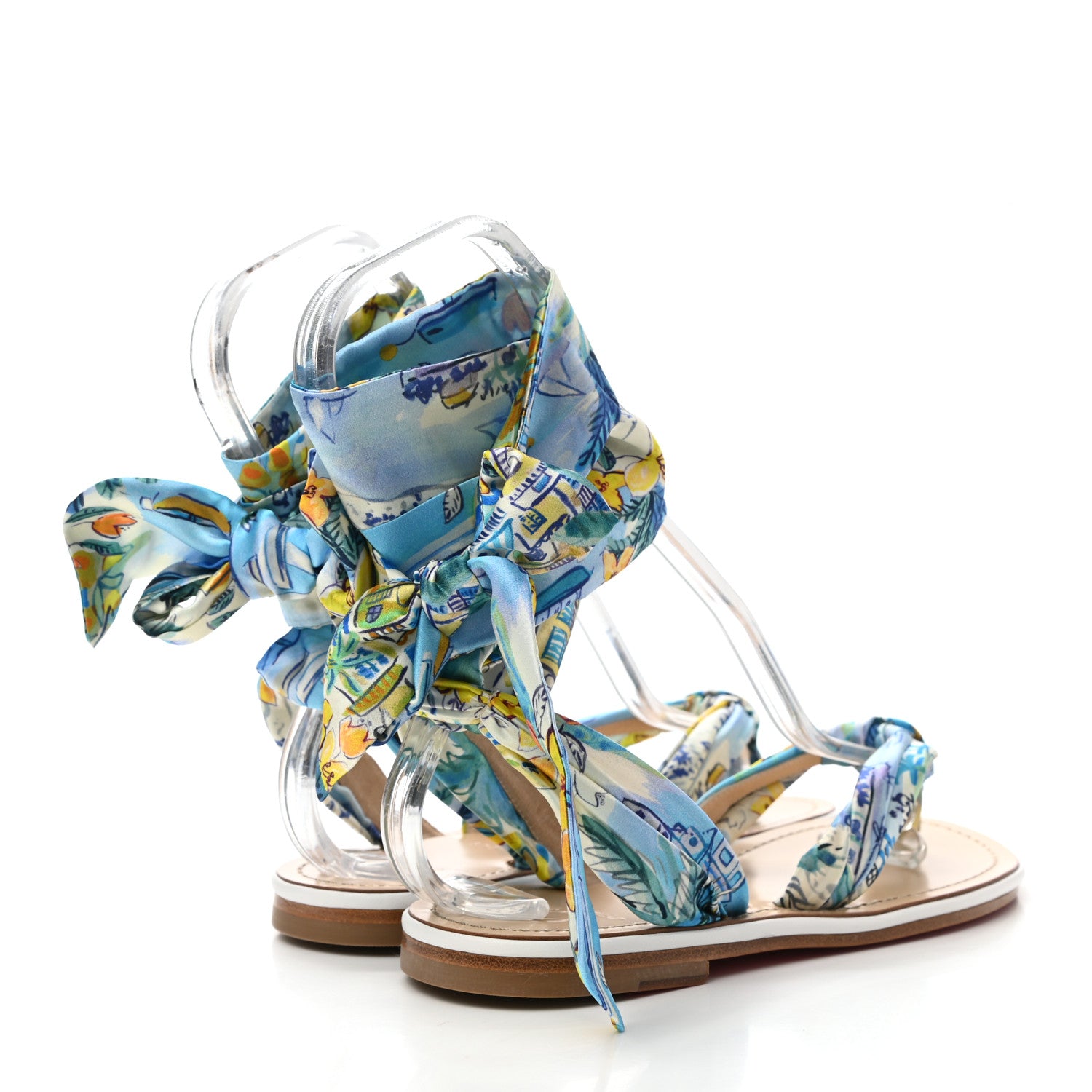 Christian Louboutin Nappa Crepe Satin Spetsos Flat Sandals 37 Bianco Multicolor 4 of 10
