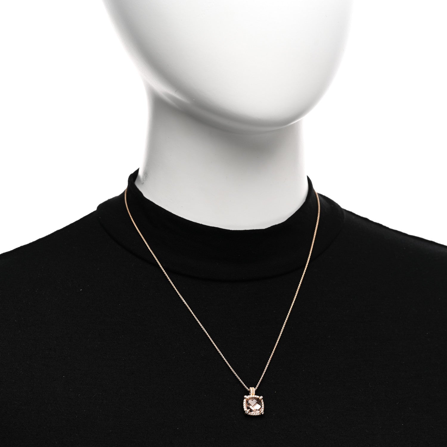 David Yurman 18K Rose Gold Diamond Morganite 9mm Petite Chatelaine Pave Bezel Pendant Necklace 2 of 5