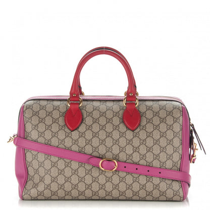 Gucci GG Supreme Monogram Medium Boston Beige Hibiscus Red New Rosette 1 of 8
