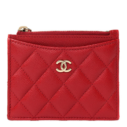 Chanel Caviar Quilted CC Zip Card Holder Red 1 of 6