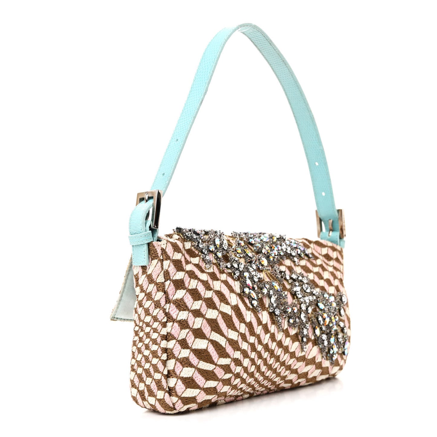 Fabric Lizard Crystal Embroidered Baguette Celeste