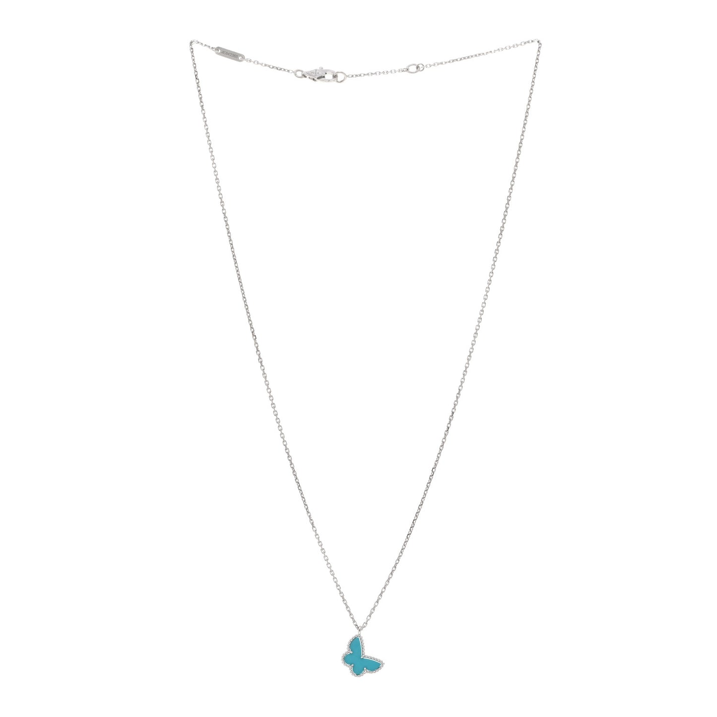 18K White Gold Turquoise Sweet Alhambra Butterfly Pendant Necklace